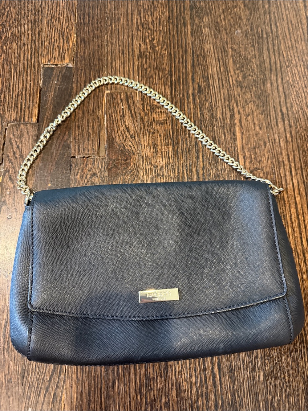 kate spade Black Leather Shoulder Bag with Gold Chain Strap
